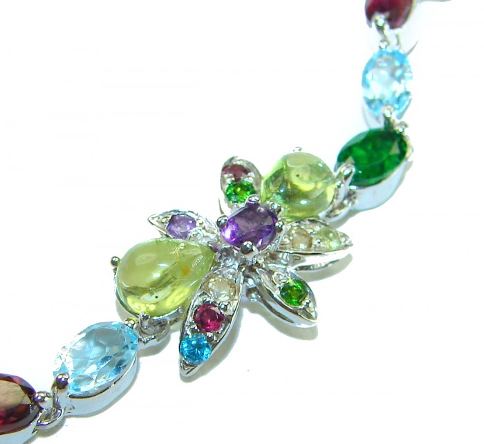 Spectacular 19.5 carat authentic Multistone .925 Sterling Silver handmade Bracelet - Close-up of multistone .925 sterling silver jewelry detail