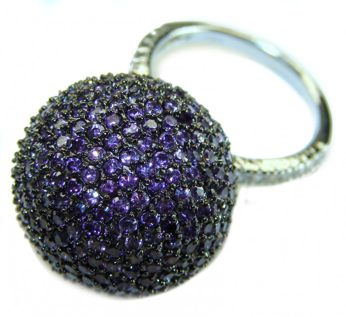 Tiffany Pave 27.5 carat authentic Amethyst .925 Sterling Silver Eternity Ring size 7 1/4 - Close-up of Tiffany ring with amethyst stones in sterling silver setting