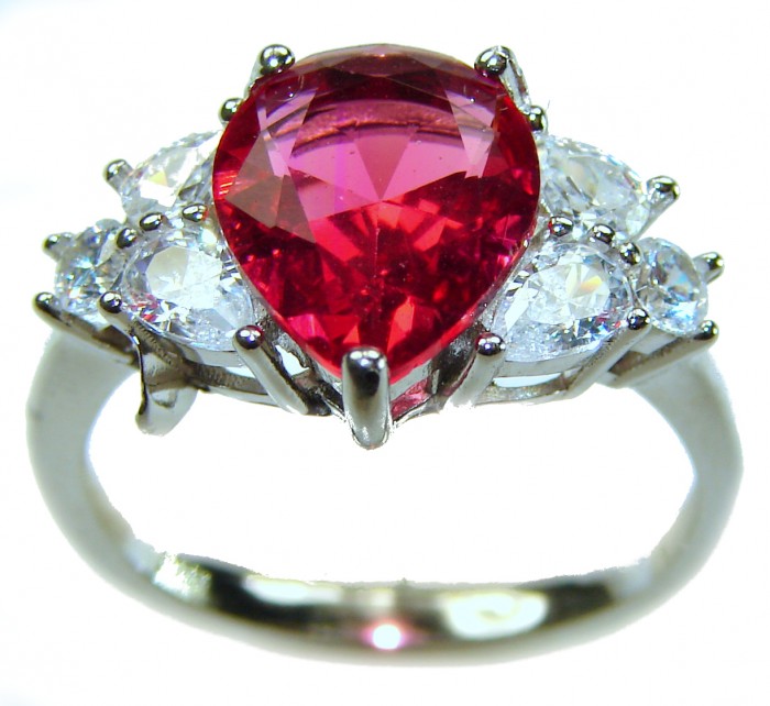 Giovanna - Magnificent Jewel 7.5 carat Ruby .925 Sterling Silver handcrafted incredible ring s. 8 - Close-up of Giovanna ruby ring with diamond accents.
