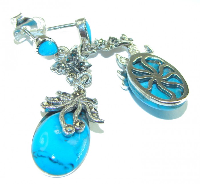 Blue Turquoise .925 Sterling Silver earrings - photo 1