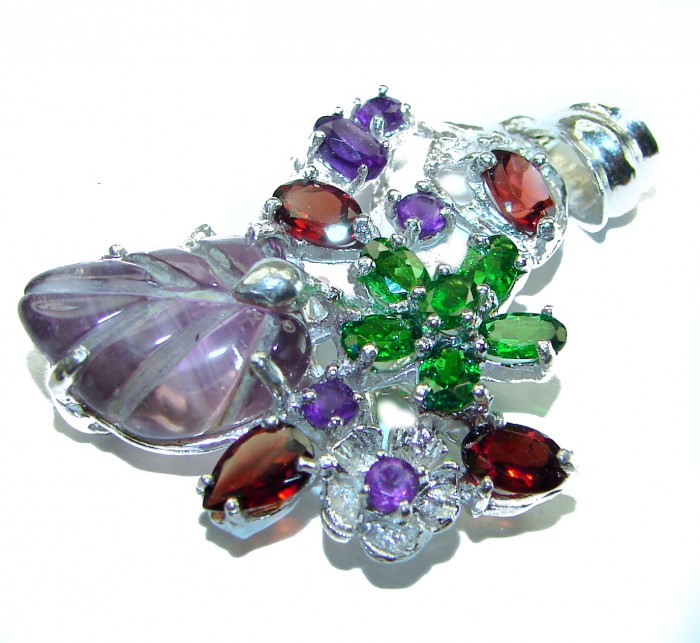Vintage Design carved Amethyst .925 Sterling Silver handcrafted Pendant - photo 2