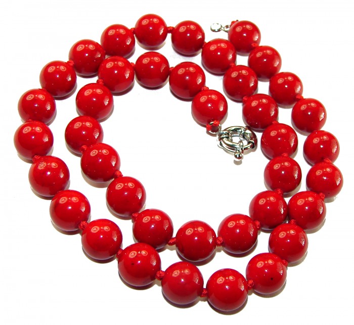 55.5 grams! Sublime Red Fossilized Coral Sterling Silver handmade Necklace - photo 2