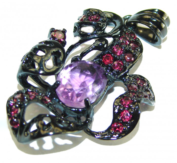Best quality Genuine Pink Amethyst black rhodium over .925 Sterling Silver handcrafted pendant - photo 3