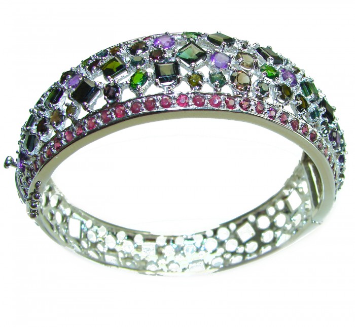 Authentic Amethyst Chrome Diopside .925 Sterling Silver handmade bangle Bracelet - photo 3