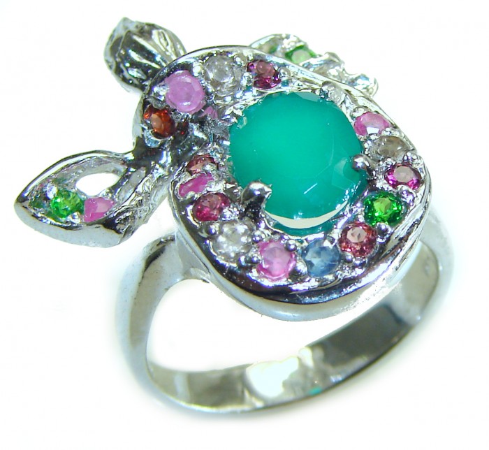 Vintage Style Jade Ruby .925 Sterling Silver handmade Cocktail Ring s. 7 - photo 3