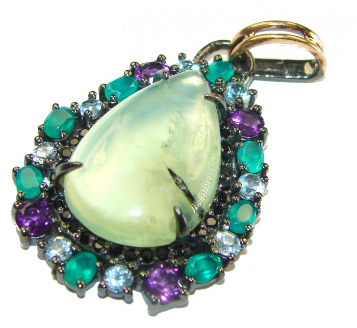 Genuine Prehnite black rhodium over .925 Sterling Silver handcrafted Pendant - photo 3
