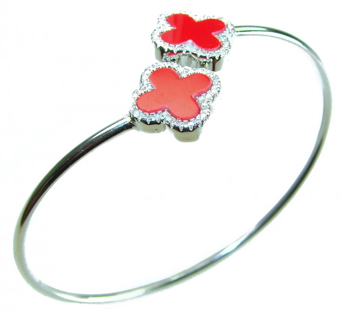 A Red four-leaf clover Coral .925 Sterling Silver handcrafted Bracelet - photo 3