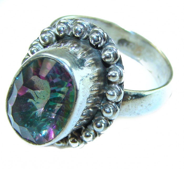 8.5 carat Mystic Topaz .925 Sterling Silver handcrafted Large ring size 8 - photo 1