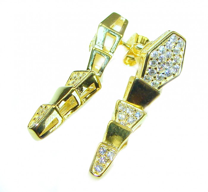 Cleopatra - The Egyptian Cobra White Sapphire 18K Gold over .925 Sterling Silver handcrafted Earrings - photo 4