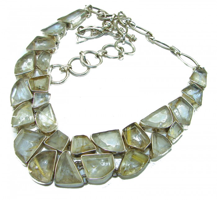 One of the kind Nature inspired 174.5 carat Sublime Golden Rutilated Quartz Sterling Silver handmade necklace - Necklace with golden stones, chain detail visible