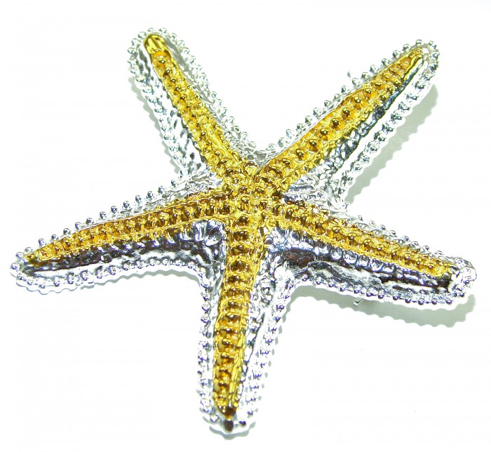 Large Italy made Starfish 18K Gold over .925 Sterling Silver handmade Pendant - Brooch - Starfish jewelry, front view, 18K gold over sterling silver.