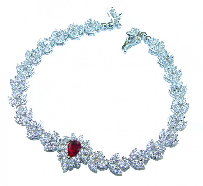 Giovanna - Magnificent Jewel 7.2 carat Ruby .925 Sterling Silver handcrafted incredible Statement Bracelet - photo 2