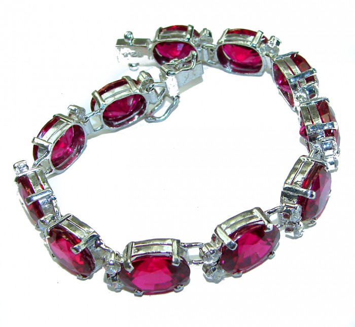 Incredible design authentic 65.5 carat Red Topaz .925 Sterling Silver handmade Bracelet - photo 2