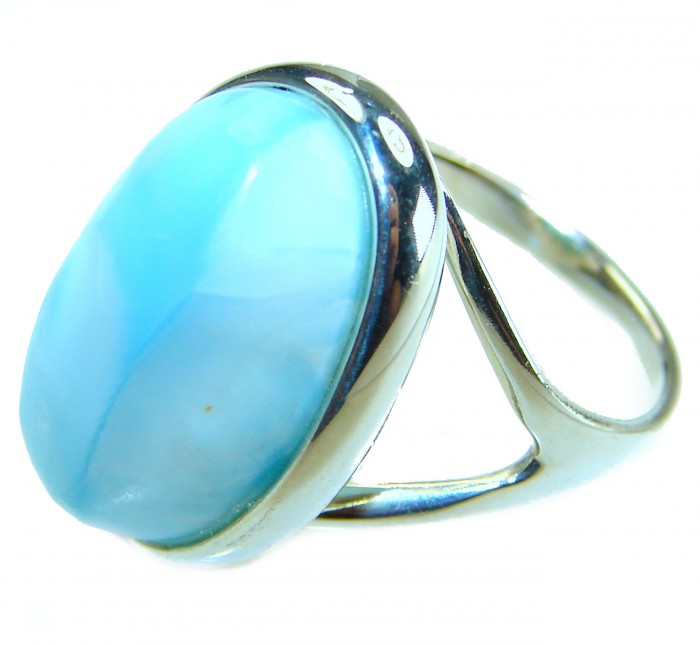 Precious natural Blue Larimar .925 Sterling Silver handmade ring size 6 1/4 - photo 1