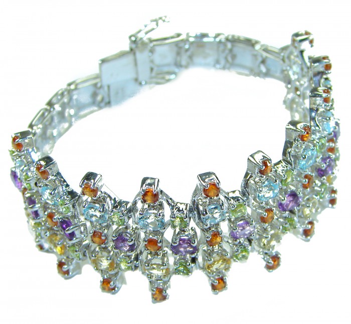 One of the kind genuine 45.2 carat Multigem 14K Gold over .925 Sterling Silver HANDCRFTED Bracelet - photo 2