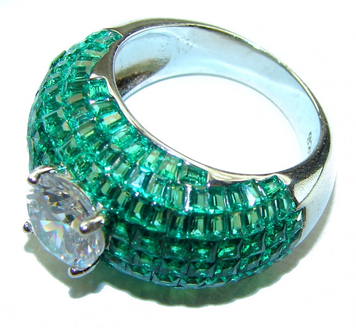 Endlessly Enchanting - Moissonite & Authentic Emerald .925 Sterling Silver handmade Statement Ring size 7 - photo 1