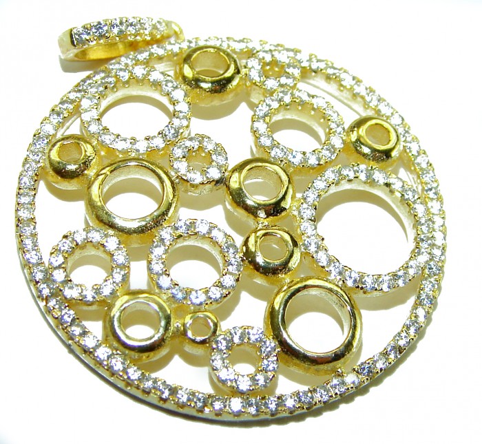 Exquisite vintage style 6.8 carat White Sapphire 18K Gold over .925 Sterling Silver handcrafted Made in Italy Statement pendant - Close-up of vintage 18K gold pendant with white sapphires.