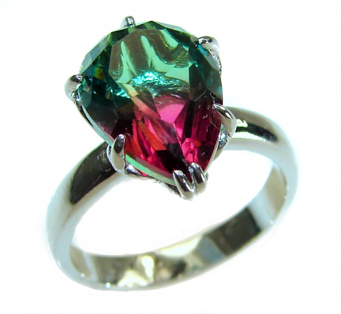 7.9 carat pear cut Brazilian Tourmaline 14K Gold over .925 Sterling Silver Perfectly handcrafted Ring s. 7 - Close-up of a 7.9 carat pear cut Brazilian Tourmaline ring.