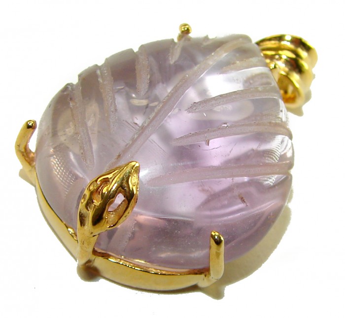 Isabella 15.5 carat carved Ametrine 14K Gold over .925 Sterling Silver handmade Pendant - Close-up of Isabella 15.5 carat carved Ametrine in 14K gold setting.