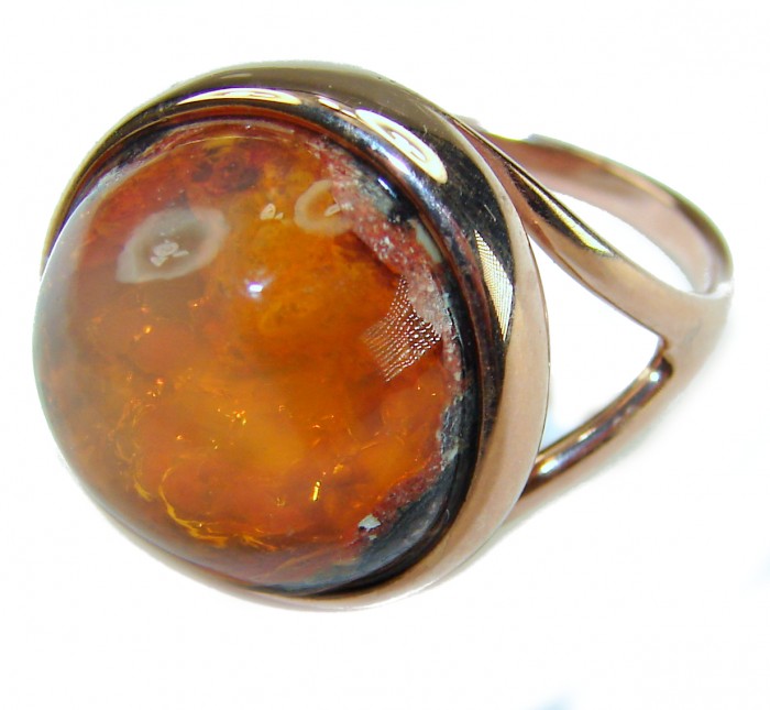 Orange Galaxy best quality 19.4 carat Mexican Opal 18K Gold over .925 Sterling Silver handmade ring 8 - Close-up of Orange Galaxy Mexican Opal ring in 18K gold setting.