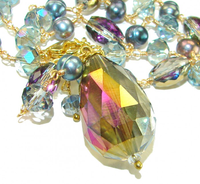 Bohemian Style Huge Genuine 34 inches Titanum Crystal .925 Sterling Silver handmade necklace - Close-up of Bohemian style titanium crystal necklace beads.