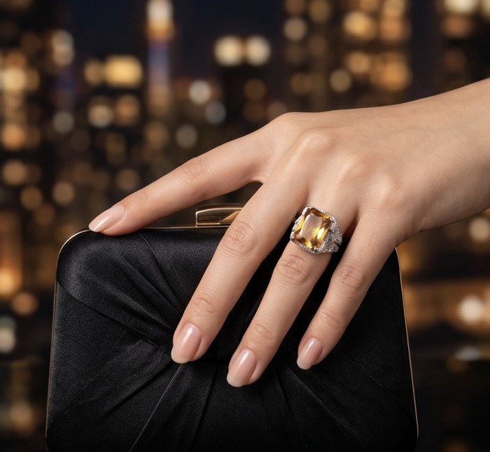Authentic 10.4 carat Golden Topaz .925 Sterling Silver brilliantly handcrafted Statement Ring size 7 1/2 - Worn on hand, 10.4 carat Golden Topaz ring in .925 Sterling Silver.