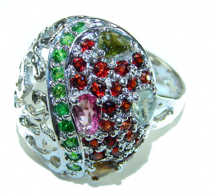 Precious authentic 7.5 carat Pink- Green Watermelon Tourmaline .925 Sterling Silver Handcrafted Ring size 8 - photo 1