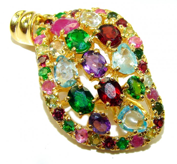 Colorful World Genuine Authentic 19.5 carat Multigem 14K Gold over .925 Sterling Silver handcrafted Pendant - Colorful multigem pendant in 14K gold, top view