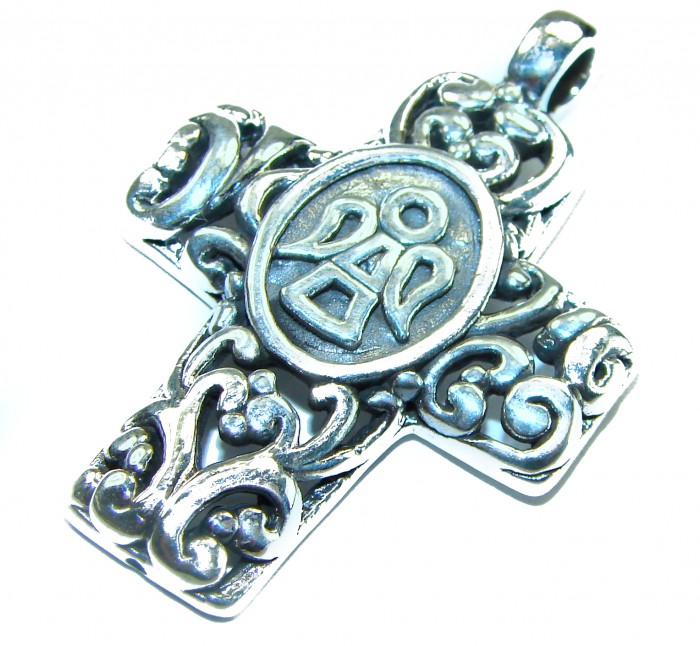 Protective angel - Holy Cross .925 Sterling Silver Pendant - Intricate design of angel cross Sterling Silver pendant, front view