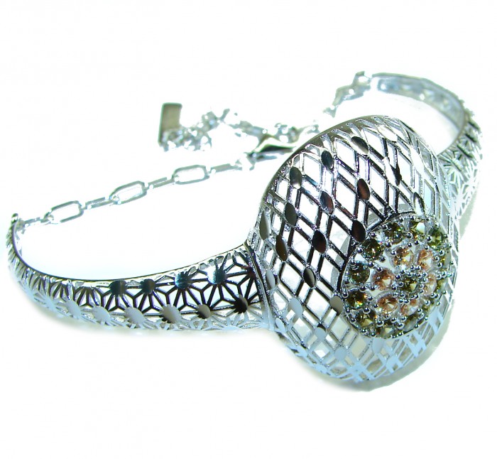 Aphrodite - Solid 4.5 multicolor Sapphire .925 Sterling Silver handcrafted Bracelet - Side view of Aphrodite multicolor Sapphire bracelet in sterling silver