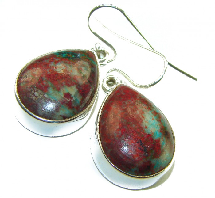 Natural Sonora Jasper Sterling Silver handcrafted Earrings - Natural Sonora Jasper Sterling Silver Earrings, stone close-up view.