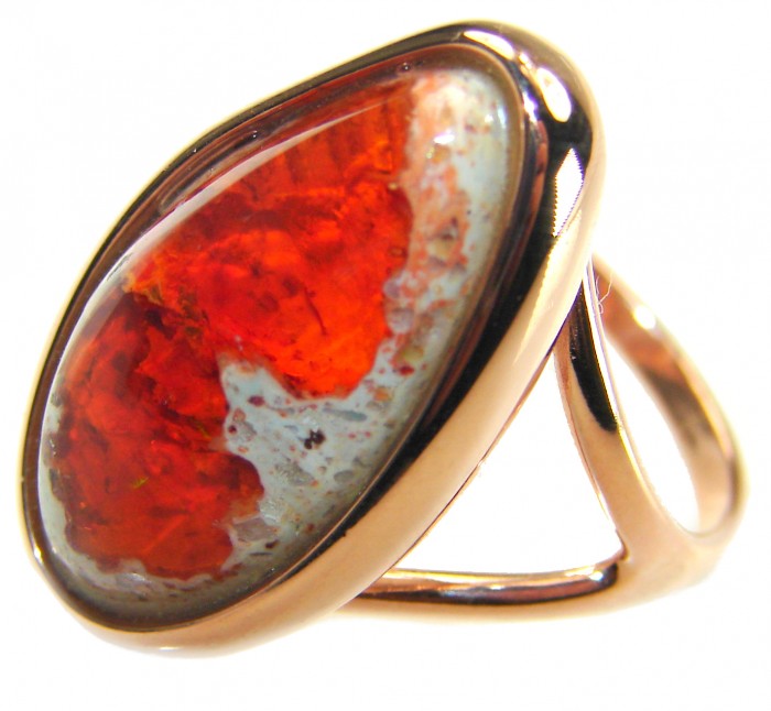 Golden Galaxy best quality 15.8 carat Mexican Opal 18K Rose Gold over .925 Sterling Silver handmade ring 7 - Mexican opal ring in 18K rose gold, stone close-up view