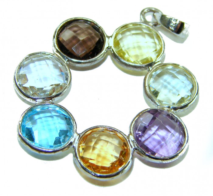 Power of Life 11.5 CARAT Multigem .925 Sterling Silver handcrafted pendant - Multigem Sterling Silver pendant close-up, showcasing colorful stones.