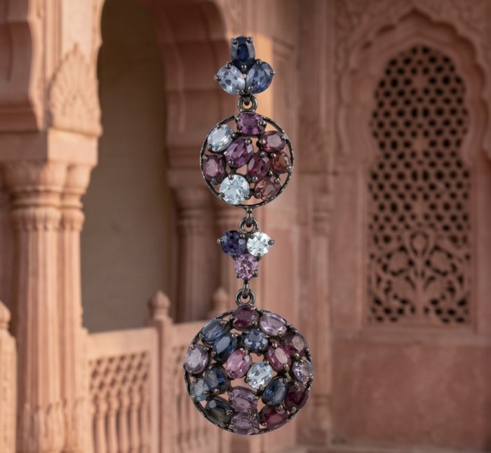 Serenity 22.5 carat Brazilian Watermalon Tourmaline black rhodium over .925 Sterling Silver handmade Pendant - Close-up of Serenity 22.5 carat Brazilian Watermelon Tourmaline earring