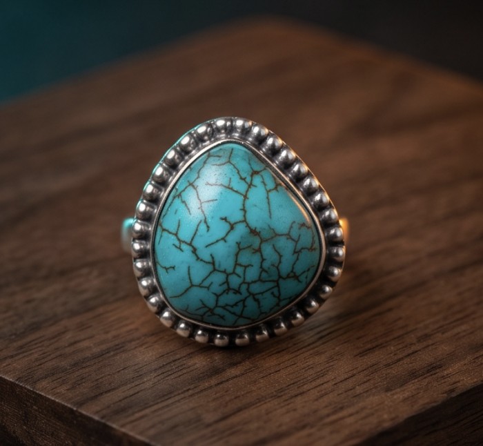 Rare authentic Turquoise rhodium over .925 Sterling Silver handcrafted Large ring; s. 9 - photo 2
