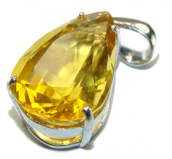 Golden Drop 14.3 carat Lemon Quartz .925 Sterling Silver handcrafted pendant - photo 2