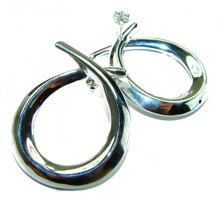Large 1 5/8 inches long highly polished .925 Sterling Silver Italy made Earrings - photo 1