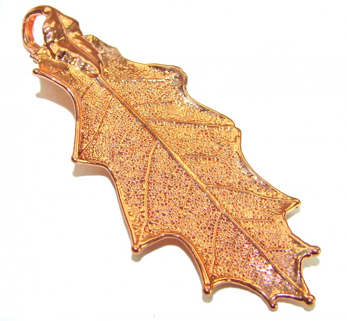 Stylish REAL Leaf dipped in .925 Sterling Silver and Copper Pendant - photo 1