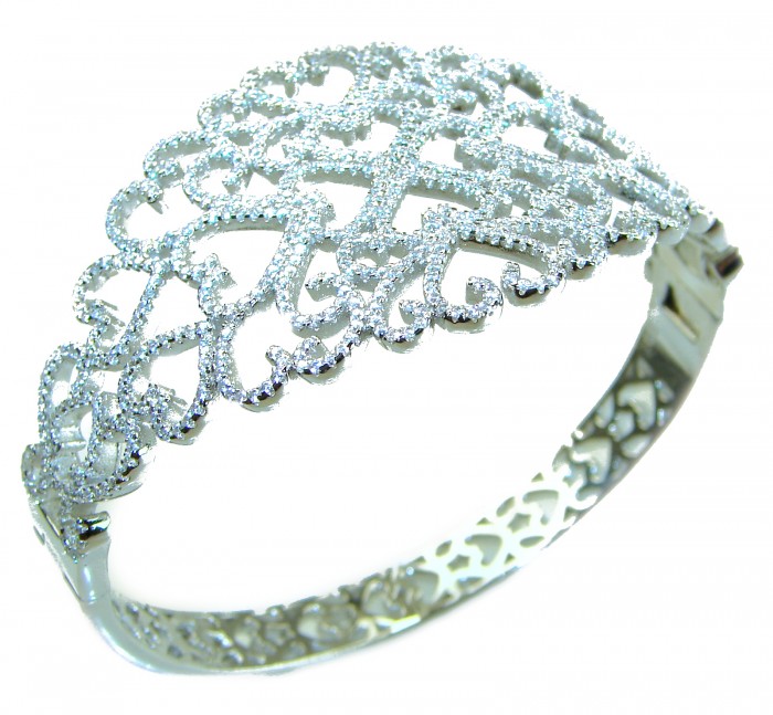 A Million Stars 28.8 carat White Sapphire .925 Sterling Silver Statement Bracelet / Cuff - Intricate white sapphire bracelet, top view, sterling silver.