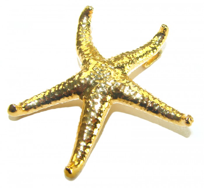 Stylish REAL Starfish Coved with Sterling Silver and 14K & .925 Sterling Silver Pendant - Gold starfish jewelry front view on white background