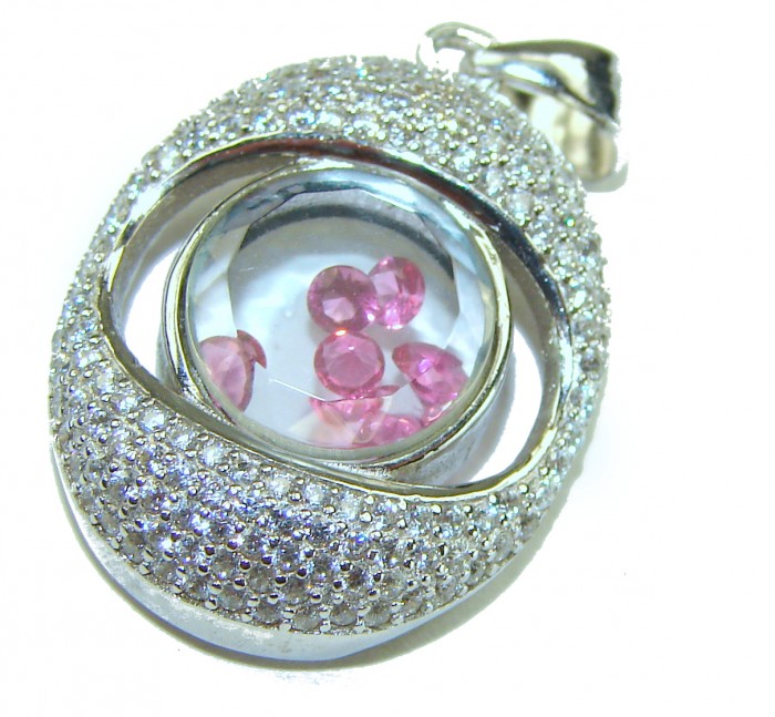 Floating Memories 10.5 carat Pink Sapphire .925 Sterling Silver Handcrafted Statement pendant - Close-up of Floating Memories pink sapphire pendant in sterling silver.