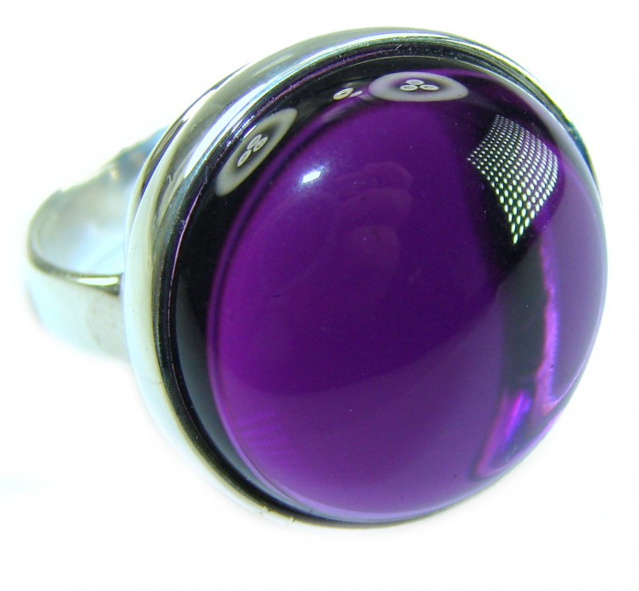 Purple Royalty 20.5 carat Amethyst .925 Sterling Silver Handcrafted Ring size 7 adjustable - Close-up of Purple Royalty amethyst ring in sterling silver setting.