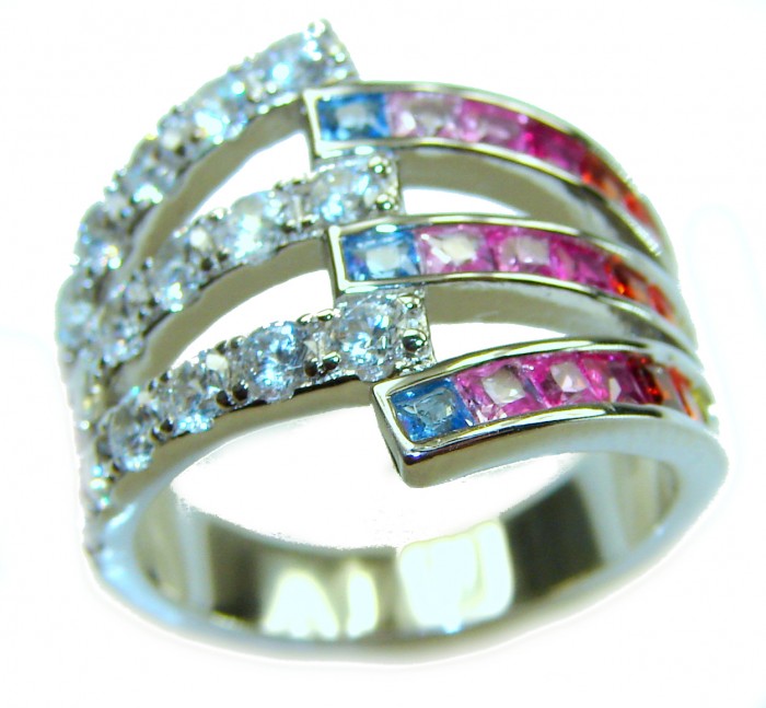 My own Rainbow - authentic 8.7 carat multigem .925 Sterling Silver Eternity Ring size 6 - Side view of multigem .925 sterling silver ring.
