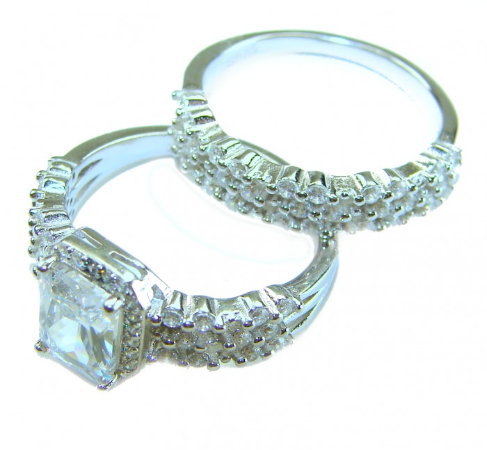 Golden Galaxy Genuine 10.8 carat White Topa .925 Sterling Silver handmade stack up Ring size 6 1/4 - Side view of Golden Galaxy white topaz ring set on white background