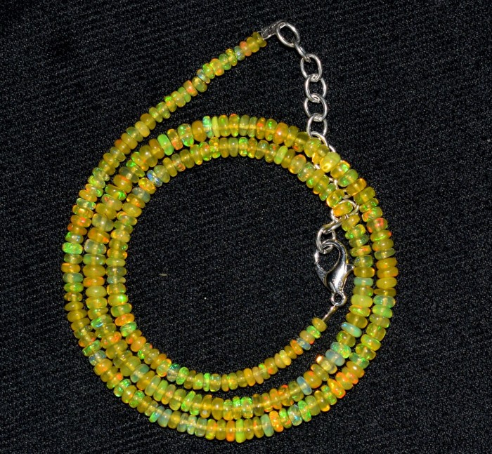 Mystery 10.2 carat Neon Green Australian Opal .925 Sterling Silver .925 Sterling Silver Statement Necklace - Opal necklace clasp detail on black background.