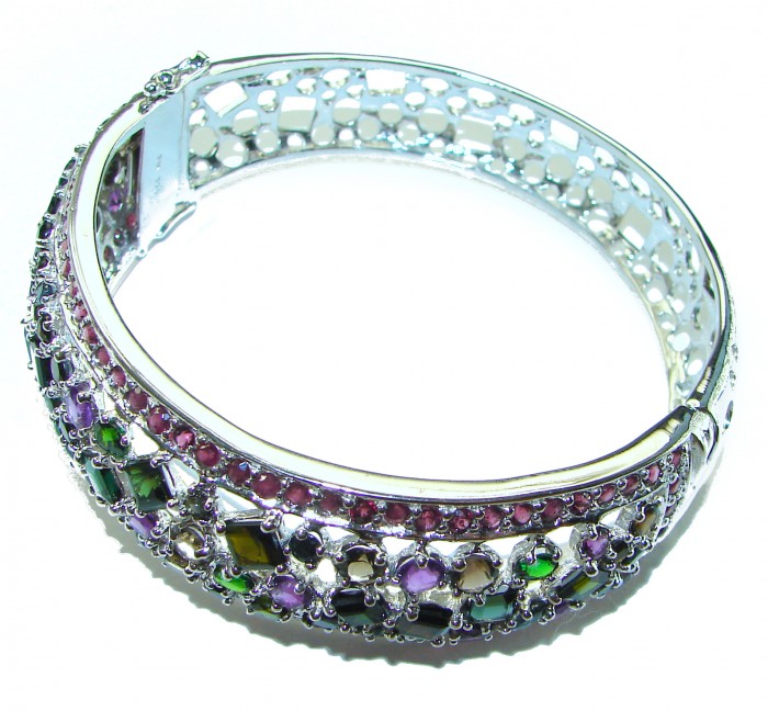 Authentic Amethyst Chrome Diopside .925 Sterling Silver handmade bangle Bracelet - photo 1