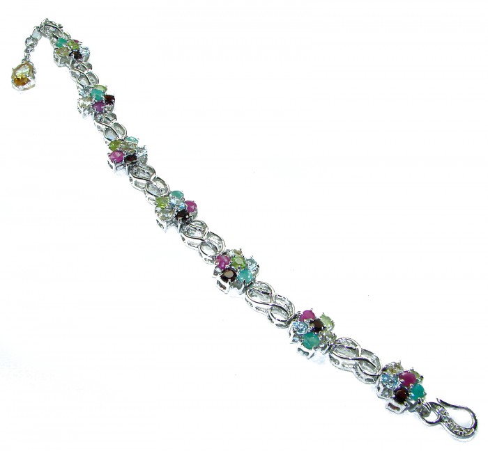 Luxurious Floral design Authentic Ruby Emerald .925 Sterling Silver handcrafted Statement Bracelet - photo 3