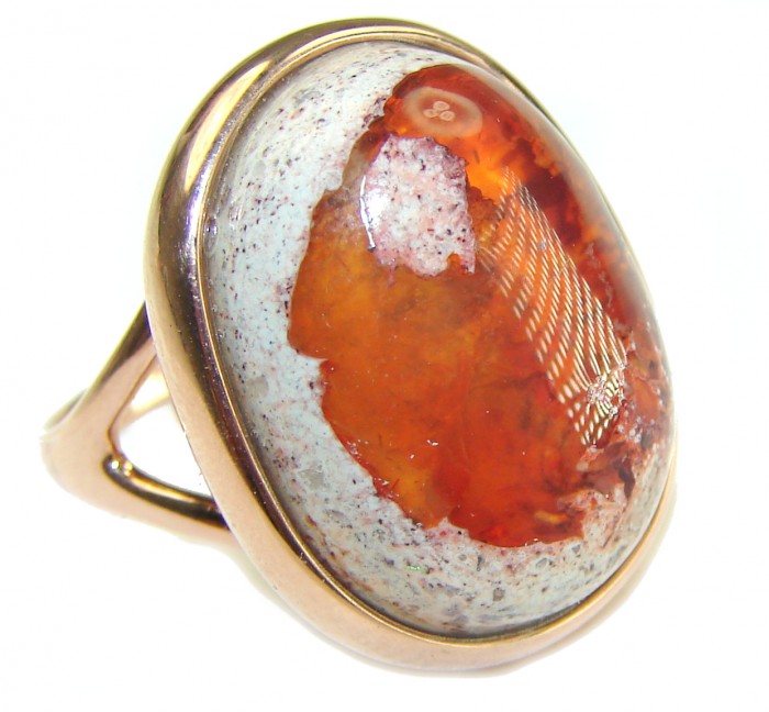 Bonfire Night best quality 12.5 carat Mexican Opal 14K Rose Gold over .925 Sterling Silver handmade ring 8 - photo 2