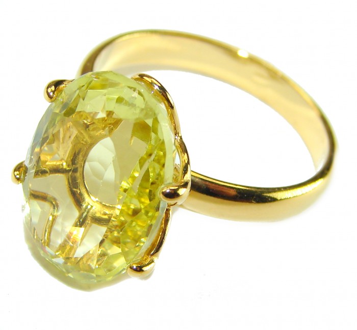 Splendid 6.5 carat genuine Citrine 18K Gold over .925 Sterling Silver Handcrafted Statement Ring s. 9 - photo 1