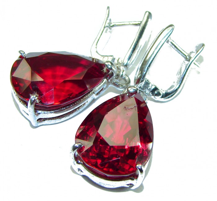 Blooming Rose pearl cut 22.5 carat Red Topaz .925 Sterling Silver handmade Statement earrings - photo 2